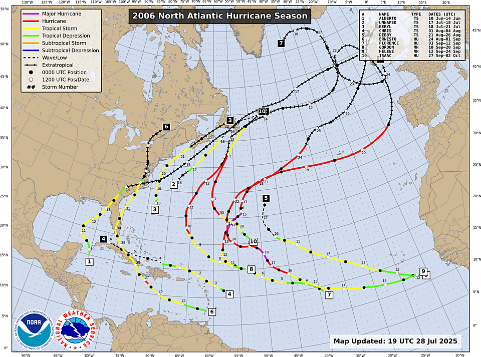 NHC Atlantic season track map, 2006