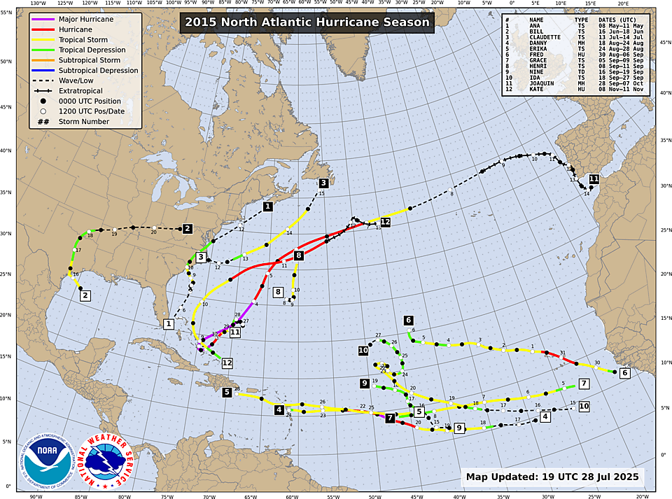 NHC Atlantic season track map, 2015