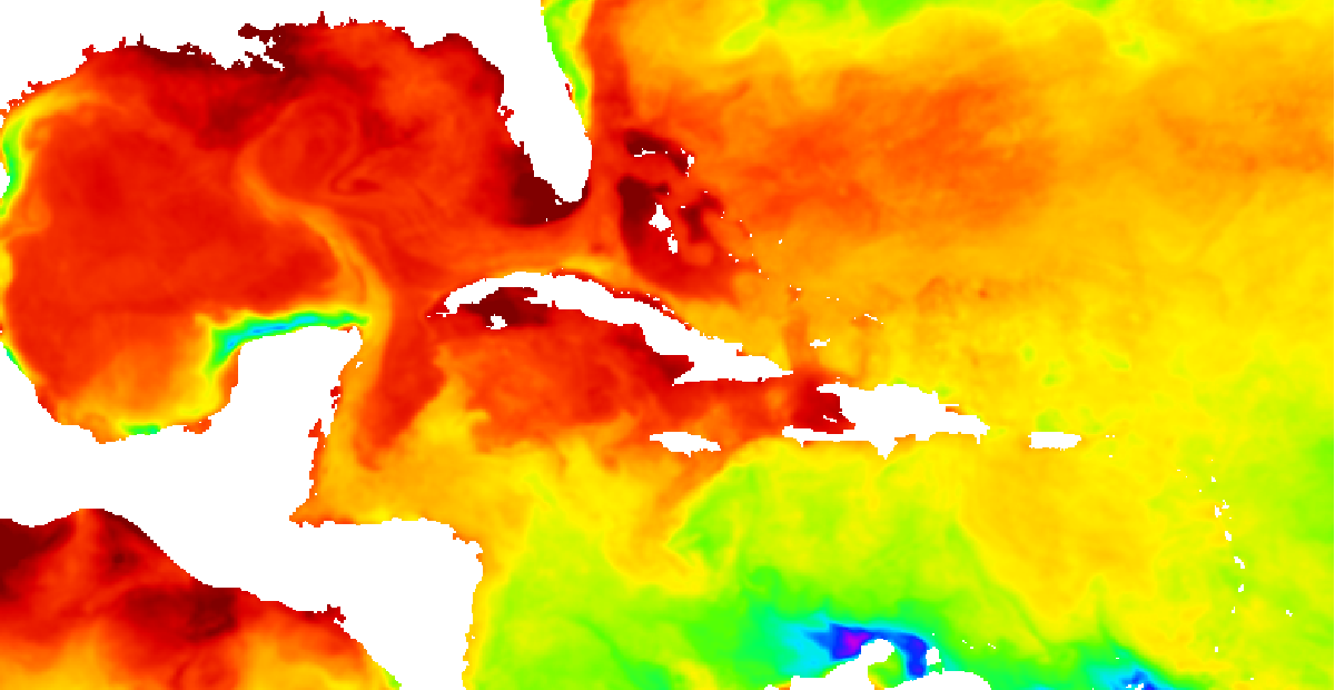Sea surface temperature, Florida, the Gulf of Mexico, and the immediate Atlantic