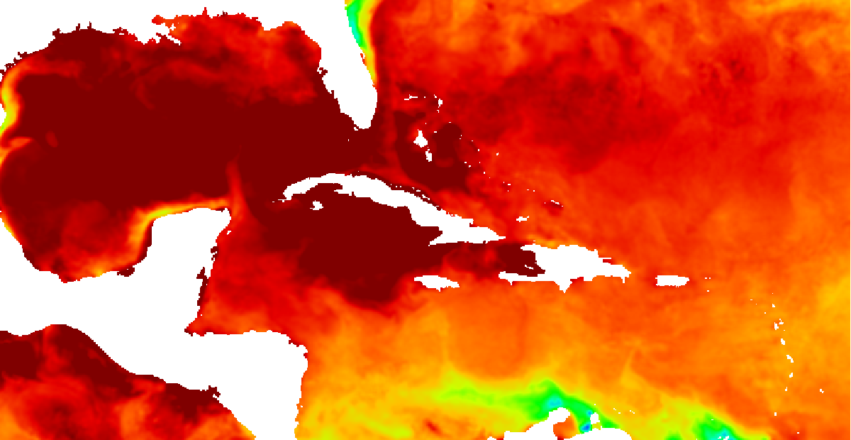 Sea surface temperature, Florida, the Gulf of Mexico, and the immediate Atlantic